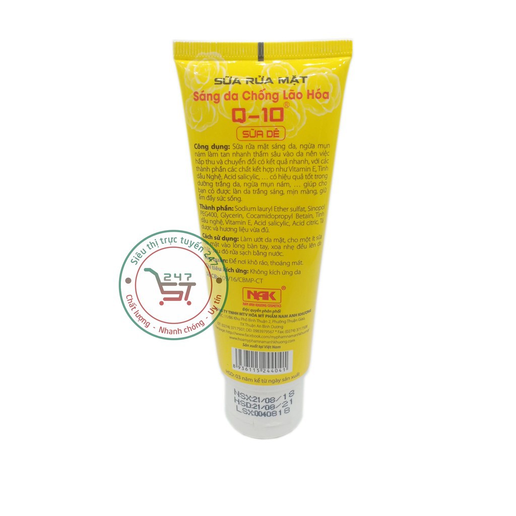 Sữa rửa mặt sáng da - Ngừa lão hóa Q10 - Sữa dê 80ml (Vàng)