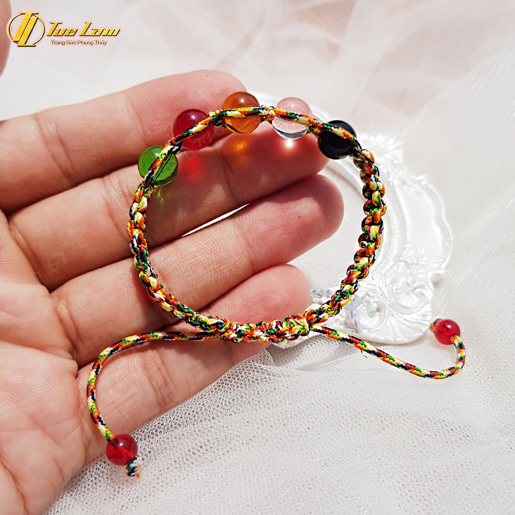 Vòng tay chỉ ngũ sắc tây tạng mix hạt nhiều màu mang lại may mắn - Tuệ Lâm
