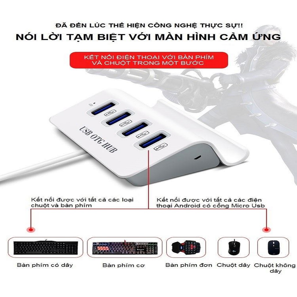 Bộ chia 4 cổng VINETTEAM Usb otg hub Type-c , Micro USB cho điện thoại