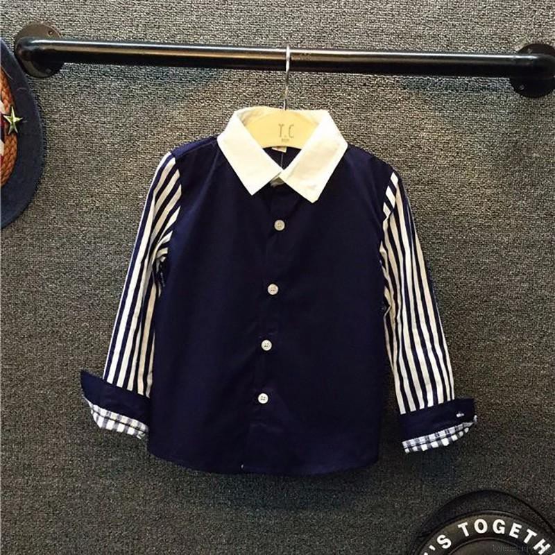 Áo sơ mi tay dài kẻ sọc phong cách thời trang cho bé trai