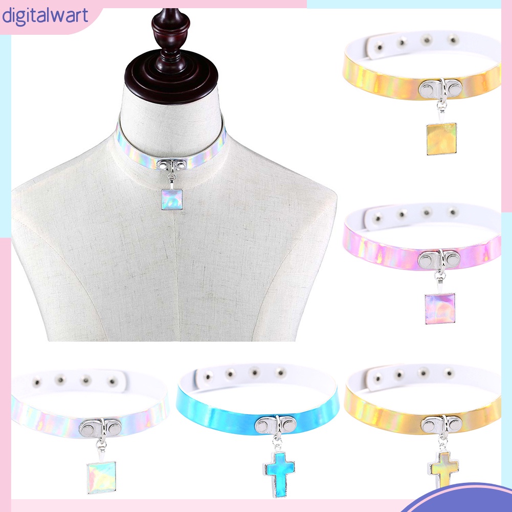 Vòng cổ choker mặt thánh giá màu hologram cá tính trẻ trung dành cho nữ
