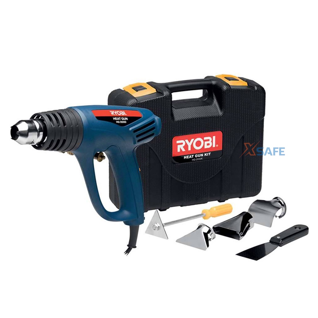 Máy khò Ryobi HG-2000K lớp vỏ cứng chống chịu va đập, rỉ sét, tông màu xanh dương đẹp, đầu khò làm bằng kim loại