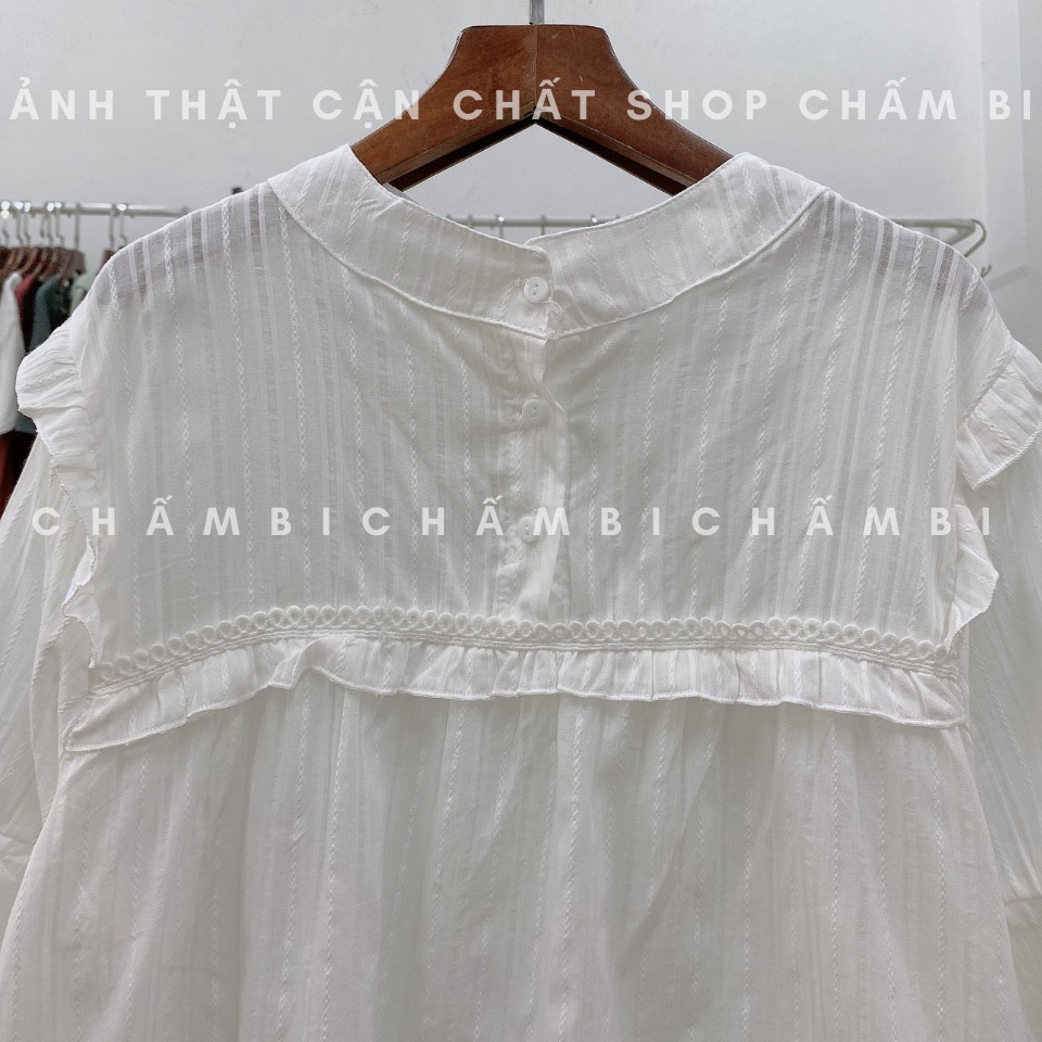 Áo Kiểu Cộc Tay Cổ Tàu Ba Cúc Ngực Viền Bèo Dáng Babydoll Siêu Đáng Yêu Freesize<52Kg -  A.185 | BigBuy360 - bigbuy360.vn