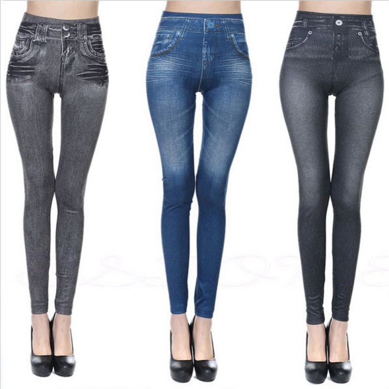 Quần legging dài kiểu dáng giả jean độc đáo thời trang