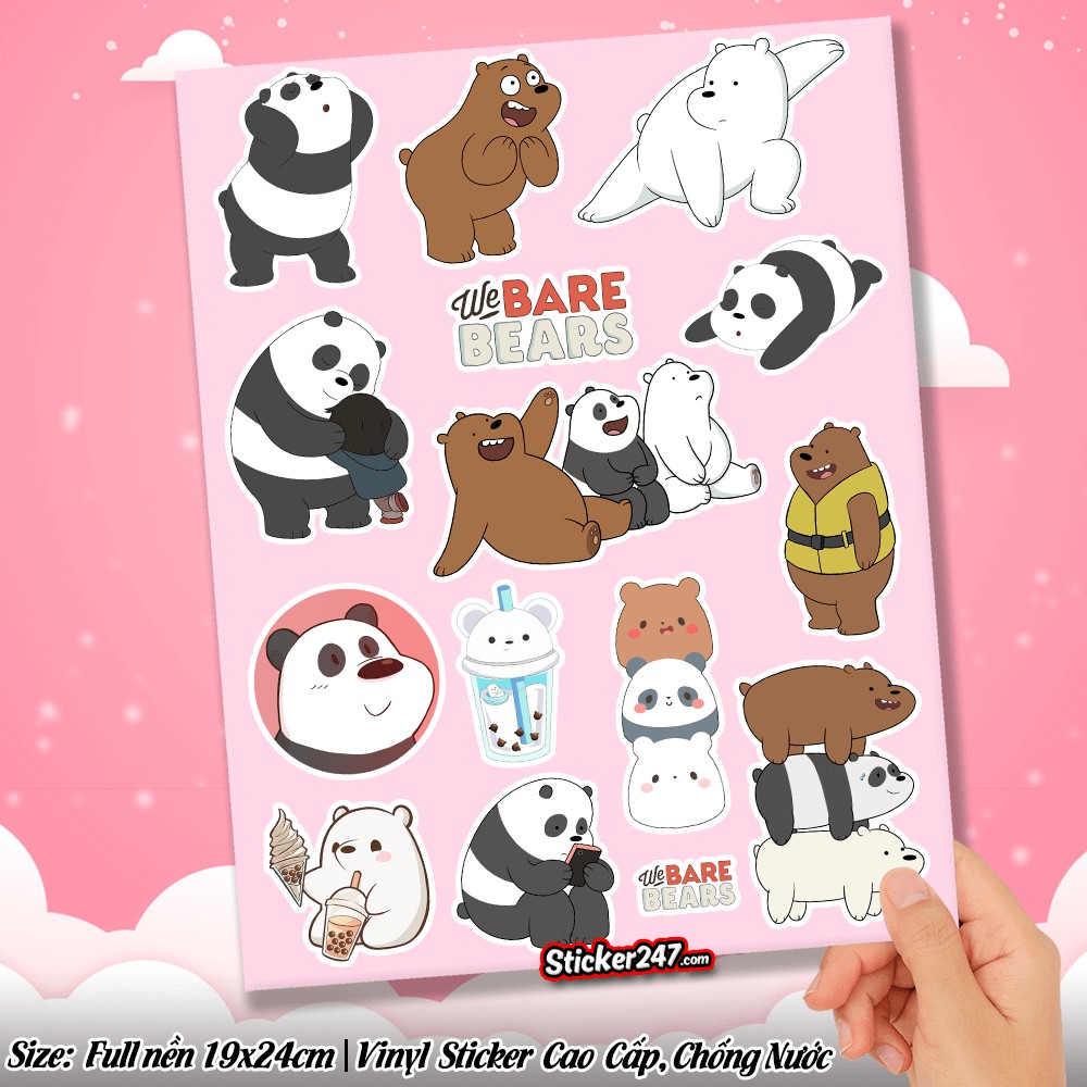 Sticker We Bare Bears 🌈𝑭𝒓𝒆𝒆𝒔𝒉𝒊𝒑 Chúng tôi đơn giản là gấu, Sticker chống nước dán laptop, mũ bảo hiểm, ipad...