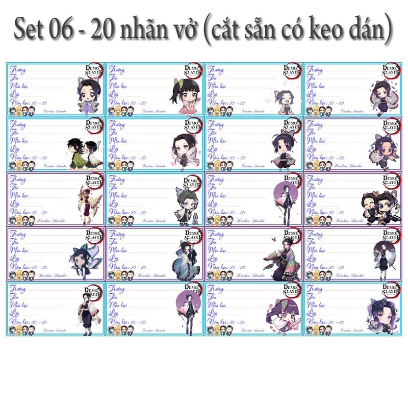 20-40 nhãn vở kimetsu no yaiba khác nhau nhiều thành viên có chọn mẫu