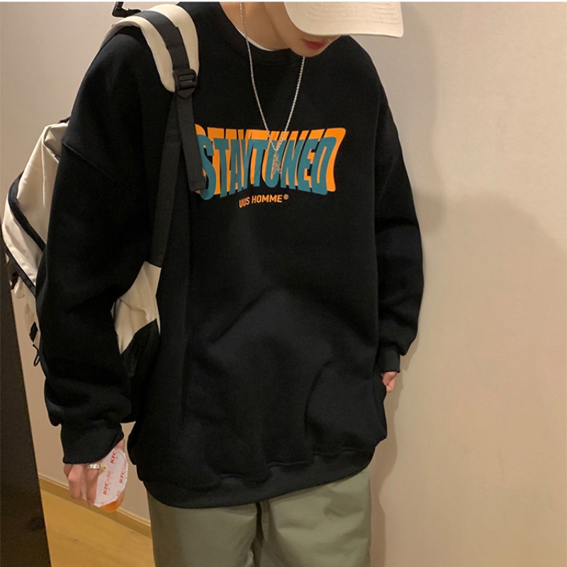 Áo sweater tay dài cổ tròn dáng rộng in chữ đơn giản phong cách hip hop thời trang mùa thu cho nam size m-5xl