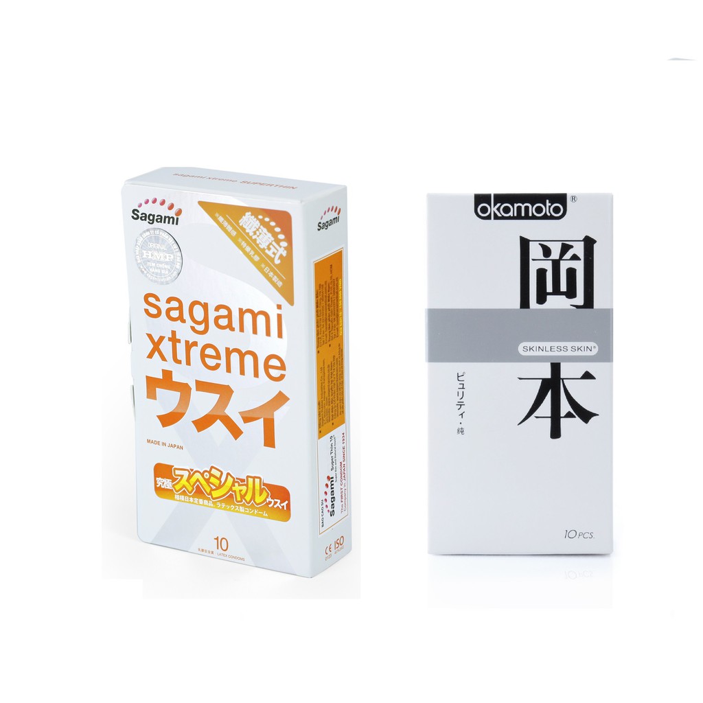 Combo Hộp 10 BCS Sagami Superthin Và Hộp 10 BCS OKAMOTO PURITY