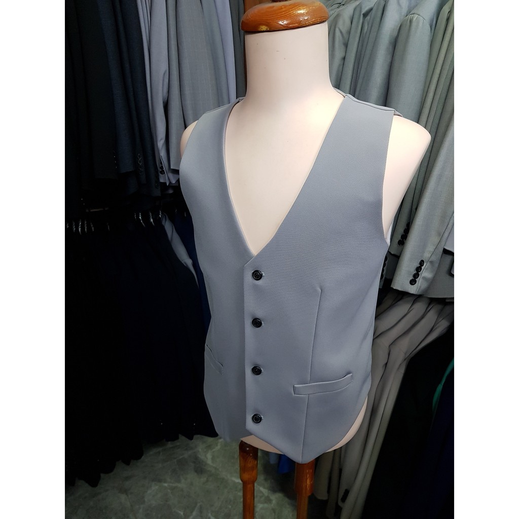 Áo gile nam form ôm body màu xám ghi trẻ trung + nơ đen