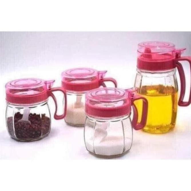 SET 5 Hộp/Hũ Đựng Gia Vị Bằng Thủy Tinh Quai Hồng Cao Cấp. | BigBuy360 - bigbuy360.vn