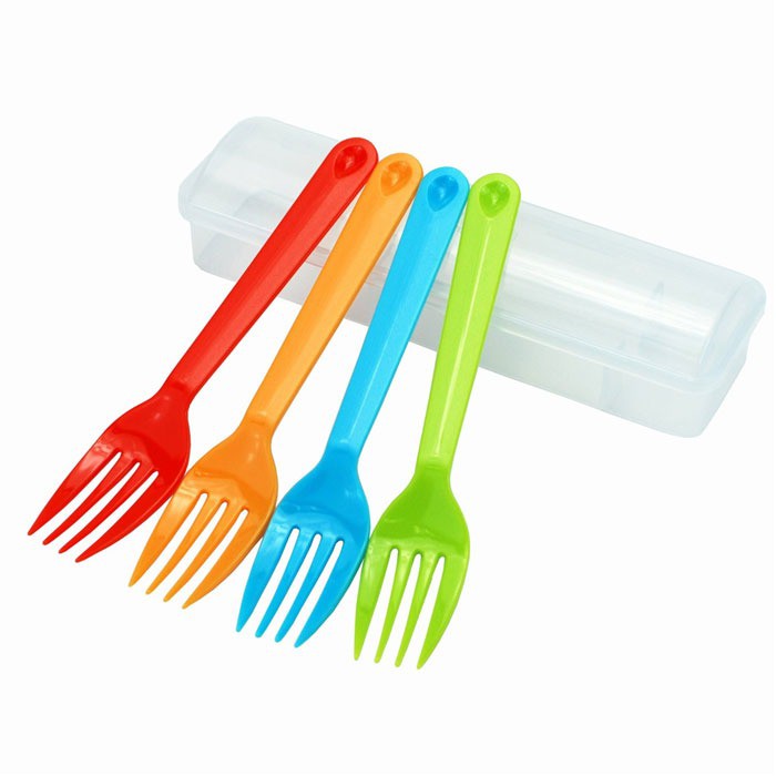 Bộ 4 thìa nĩa nhựa màu sắc kèm hộp