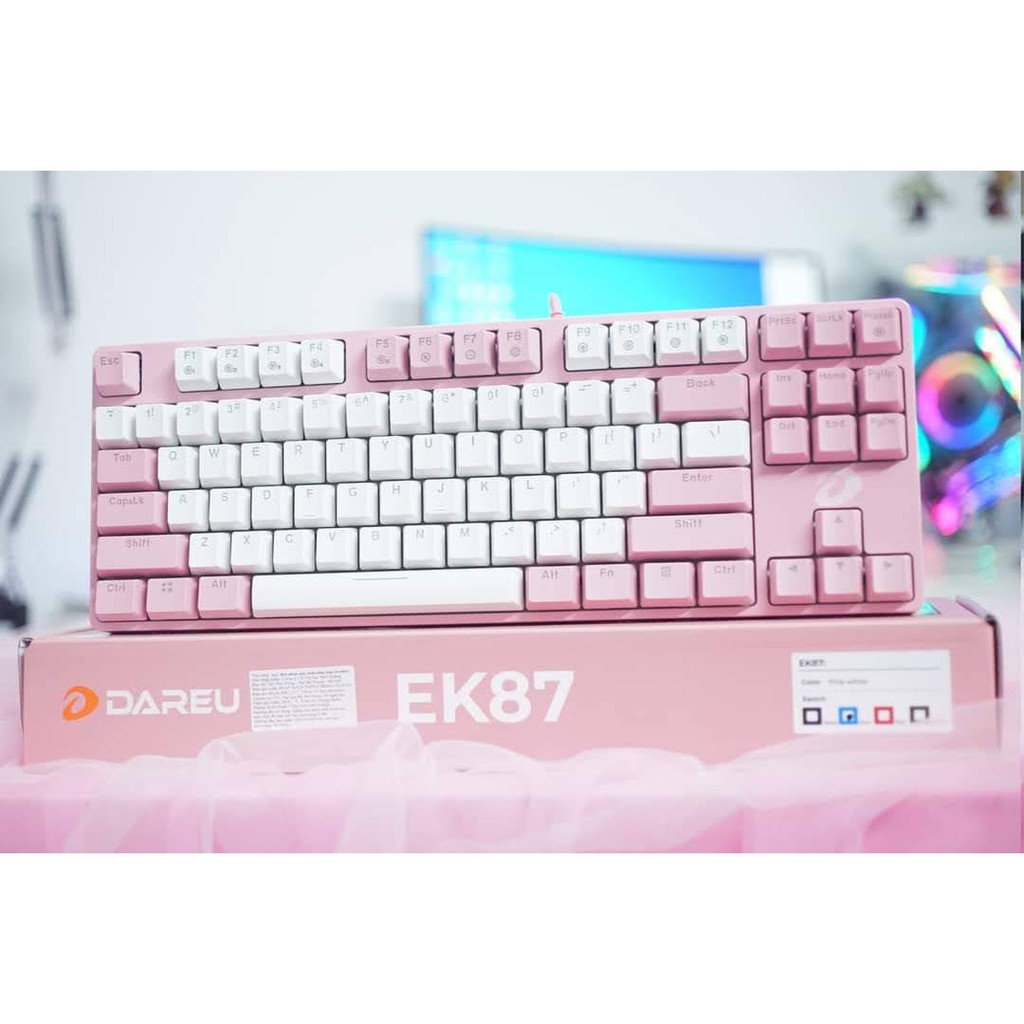 Bàn phím cơ Gaming DAREU EK87 PINK-WHITE (PINK-LED, Blue/ Brown/ Red D switch) | BigBuy360 - bigbuy360.vn