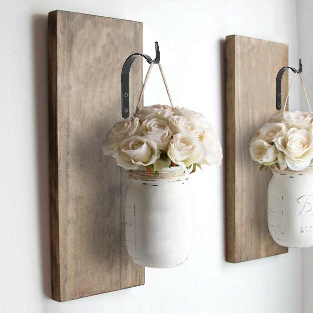 1 Móc Treo Chậu Hoa / Đèn Lồng Bằng Sắt Màu Đen Hình Chữ J