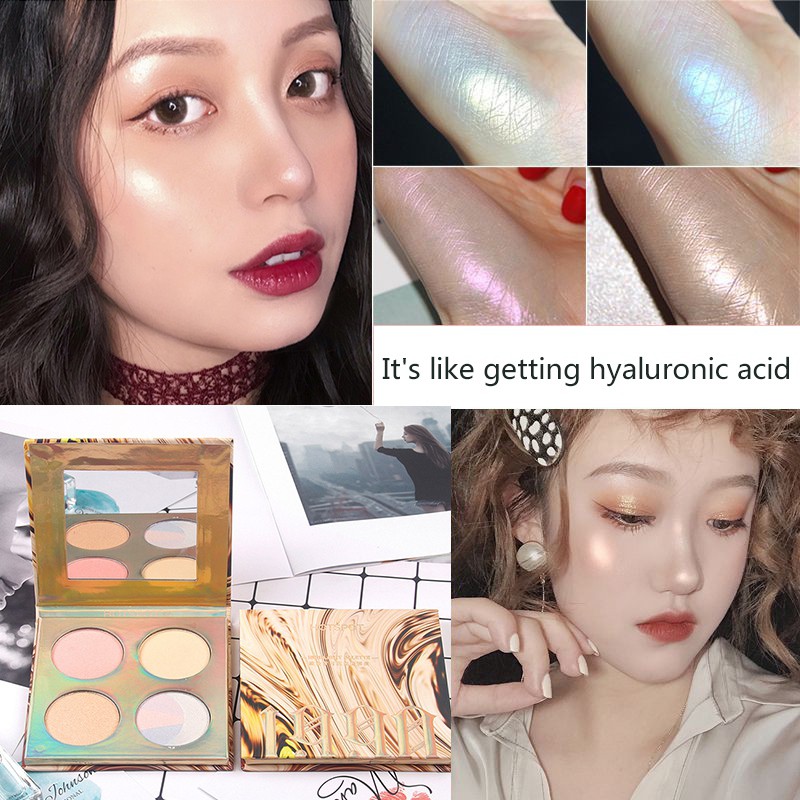 [Hàng mới về] Bảng phấn bắt sáng 4 màu chống thấm nước lâu trôi màu sắc bóng mượt