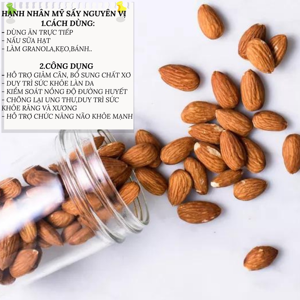 Hạt hạnh nhân rang tách vỏ 500g hũ pet loại 1 thơm ngon dùng làm bánh nấu sữa , làm ngũ cốc ăn kiêng