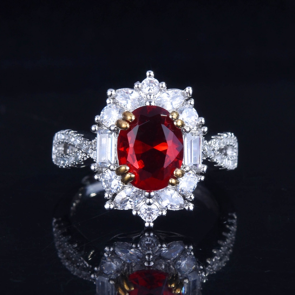 Nhẫn Bạc 925 Đính Đá Ruby 3 Karat Thời Trang Cho Nữ