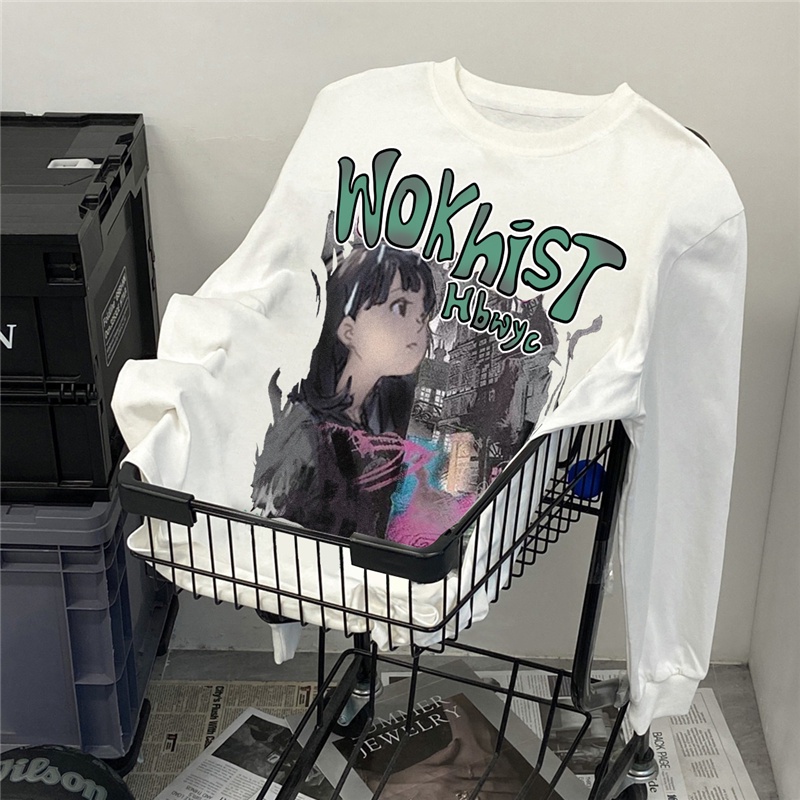 NRVP Áo Thun Tay Dài Oversize In Họa Tiết Phong Cách Hàn Quốc Thời Trang Cho Nam Và Nữ