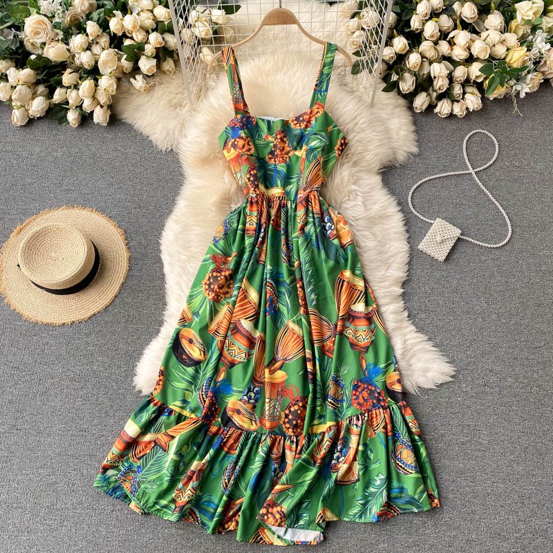 Váy đầm hoa maxi 2 dây đi biển đi chơi hở lưng dáng dài rộng bigsize bikini kiểu sang chảnh Hàn Quốc DK7T503