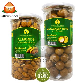 Combo Macca Úc Nứt Vỏ 500gr, Tặng Miếng Tách Vỏ - Hạt Hạnh Nhân Tách Vỏ Nguyên Vị Mỹ 500gr, Quả Mắc Ca Khứa Vỏ