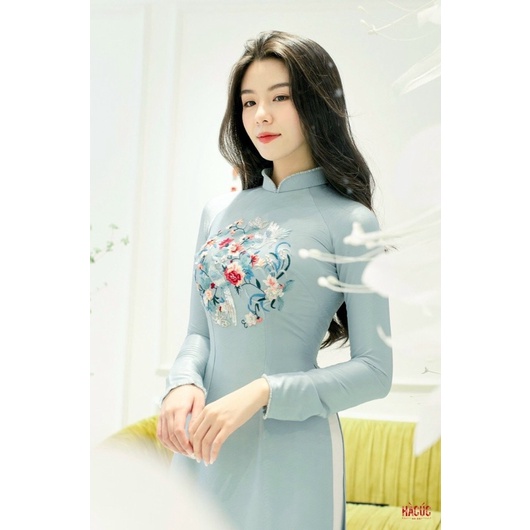 Áo dài truyền thống 2 tà xanh thêu kết đính sang chảnh mặc tôn dáng thời trang thiết kế áo dài nàng thơ Việt Nam
