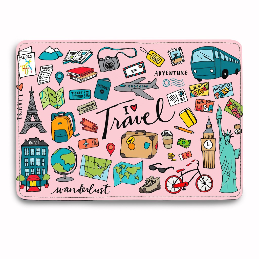 Ví Đựng Hộ Chiếu Du Lịch WANDERLUST - Bao Da Passport Cover I LOVE TRAVEL - Thiết Kế Đơn Giản - Dễ Thương - LT054