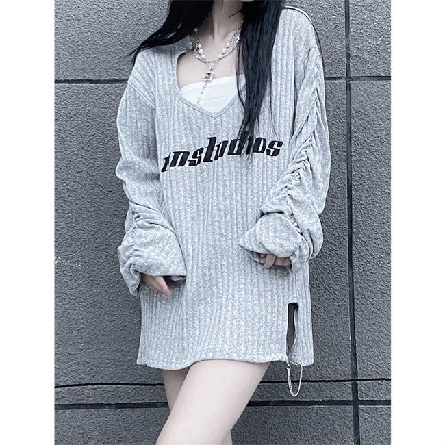 Áo đầm lửng tay dài form rộng (có bán lẻ) + áo ống phong cách đường phố ngọt ngào cá tính cho nữ