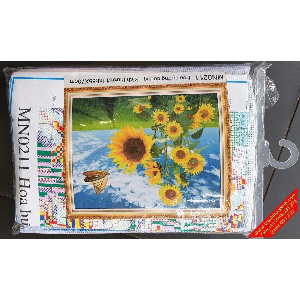 Tranh thêu kín hoa hướng dương 70x85cm,tranh chưa thêu,tặng kéo và xỏ chỉ.