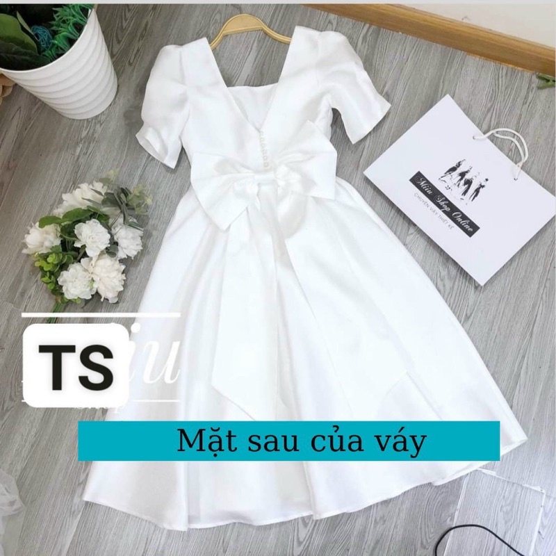 Đầm xoè dự tiệc mặc cưới chụp ảnh hở lưng hạt ngọc TRIPBLE T DRESS - size M/L (ảnh/video thật) MS317