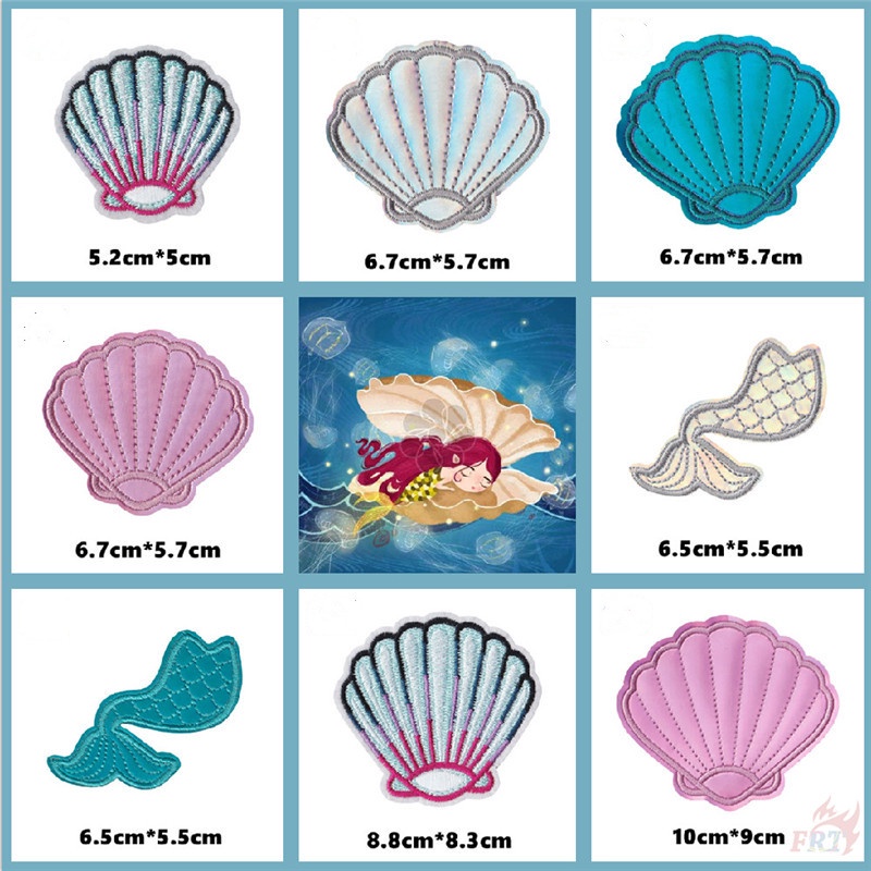 ♚ Miếng Vá Sắt Đuôi Nàng Tiên Cá & Miếng Vá Vỏ Sò ♚ 1 Sticker Ủi Thêu Hình Thế Giới Biển