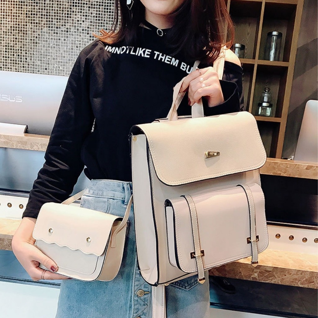 Balo Da❤️FREESHIP❤️Balo Nữ VINTAGE Phong Cách Thời Trang Hàn Quốc Có Túi Đi Kèm MS23