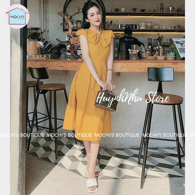 Váy hè nữ dáng dài, mẫu váy đầm maxi cổ nơ dài qua gối dáng xòe nữ tính, tay ngắn đẹp - m054 | BigBuy360 - bigbuy360.vn