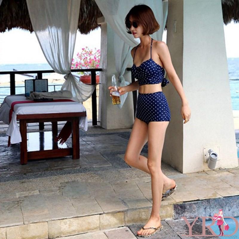 Bikini lưng cao hoạ tiết chấm bi thiết kế đơn giản phong cách Hàn Quốc | BigBuy360 - bigbuy360.vn