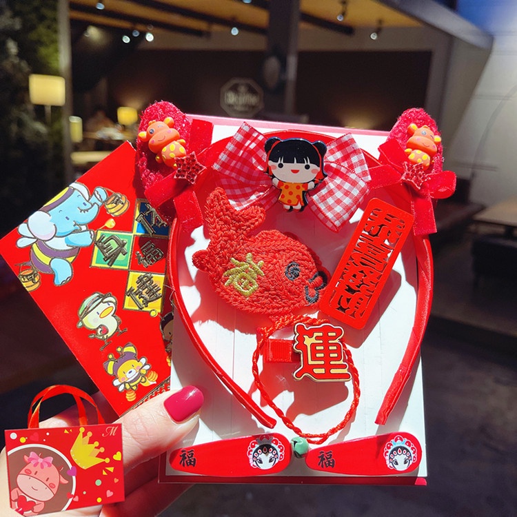 Phụ kiện cài tóc hình bướm đỏ phong cách Trung Hoa mừng năm mớ