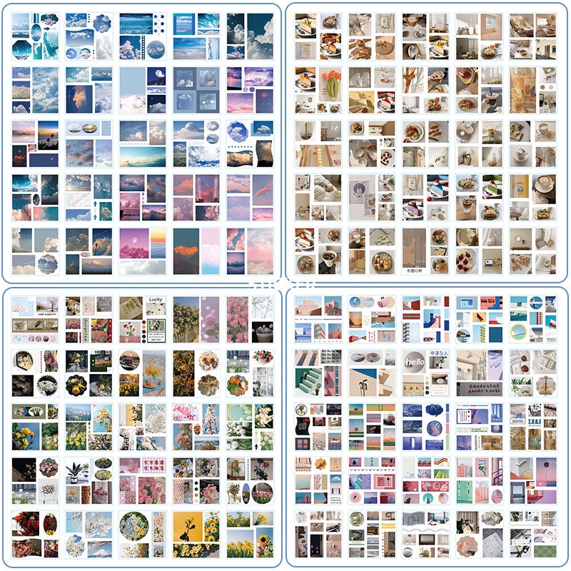 Set chiết 10 tấm sticker hình dán trang trí vuông 8*8cm cute/ vintage.