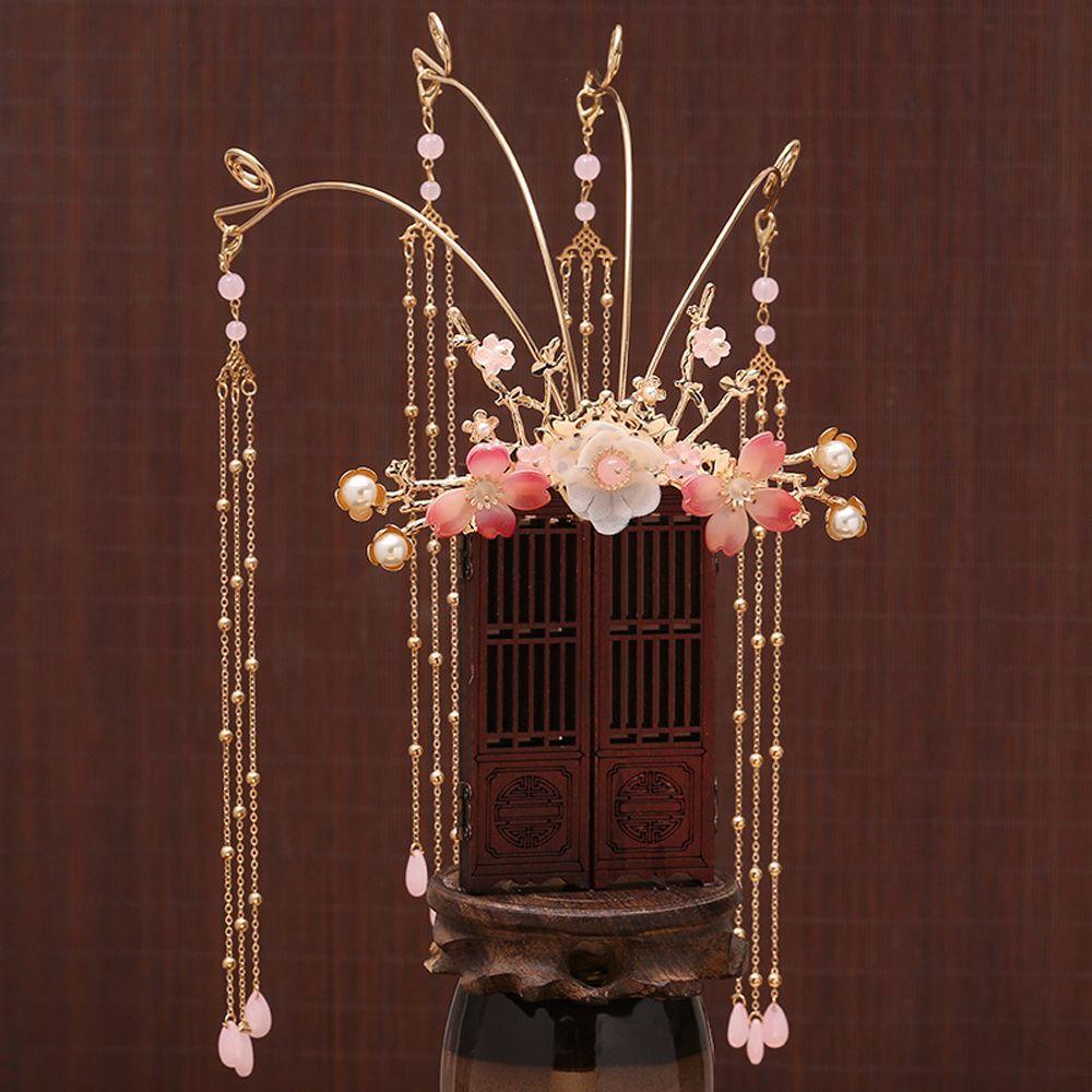 Nĩa Cài Tóc Hình Hoa Phối Tua Rua Phong Cách Trung Hoa Cổ Điển Sang Trọng Cho Bé Gái