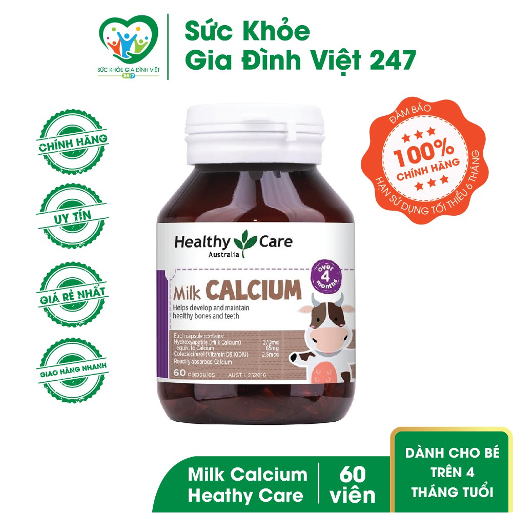 Viên bổ sung canxi Milk Calcium Healthy Care Cho Trẻ - 60 viên
