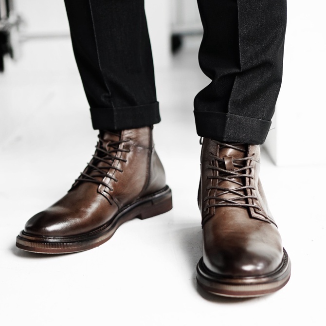 Giày boot nam cao cổ màu nâu, đen FADE, giày công sở da thật khoá kéo TONKIN