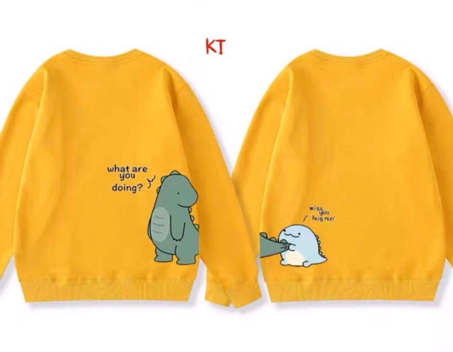 Set 2 Áo đôi thun dài tay bo gấu khủng Long xanh cắn đuôi | BigBuy360 - bigbuy360.vn