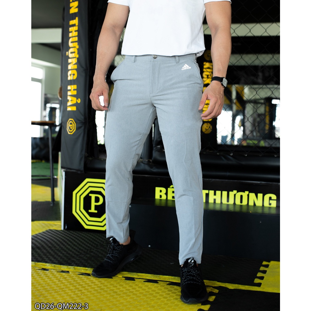 Quần dài golf Adidas xi dãn xịn QD26 - thể thao nam in viền lưng + phối 3 sọc túi