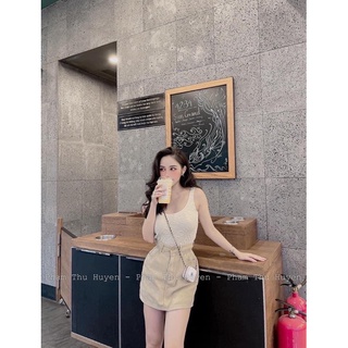 Áo 2 dây len tăm chữ nổi hàng QC xinh xắn