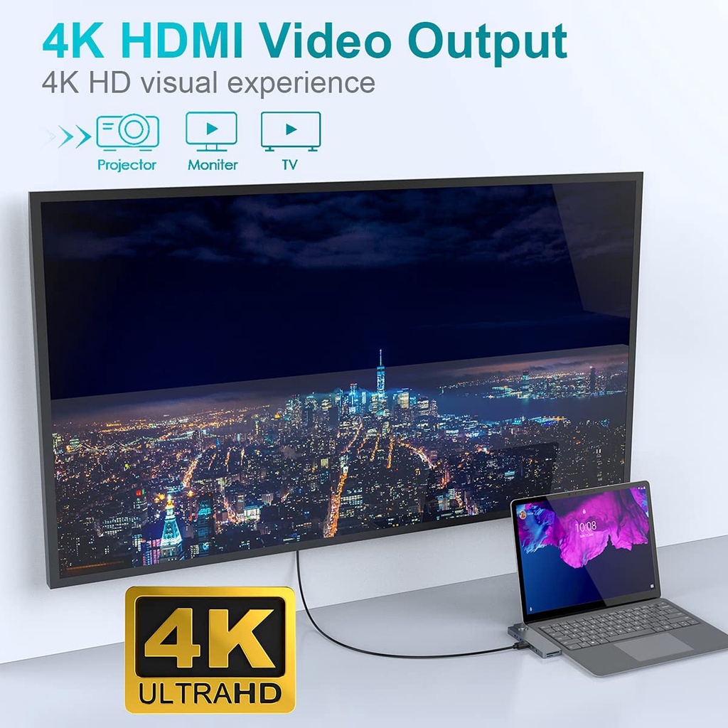 Đế Gắn laptop Bề Mặt microsoft 3 / 4 4k hdmi / gigabit / 60w usb-c pd, 2 usb 3.0