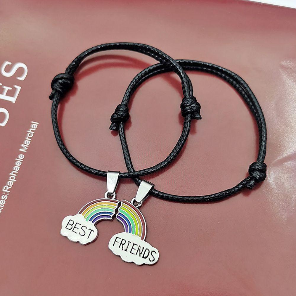 Vòng Đeo Tay Cầu Vồng Bằng Hợp Kim Điều Chỉnh Được In Chữ Best Friends Phong Cách Hàn