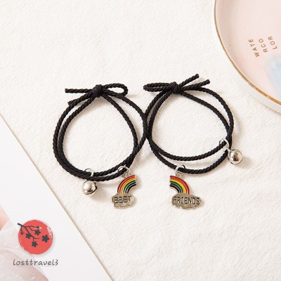 A pair Creative Rainbow cloud splicing bell  bestie bracelet friendship head rope Bracelets The small rubber bands/Mutual Attraction Relationship Matching Friendship Rope Bracelet Set /Women Charm Bracelet Jewelry Lover Gift