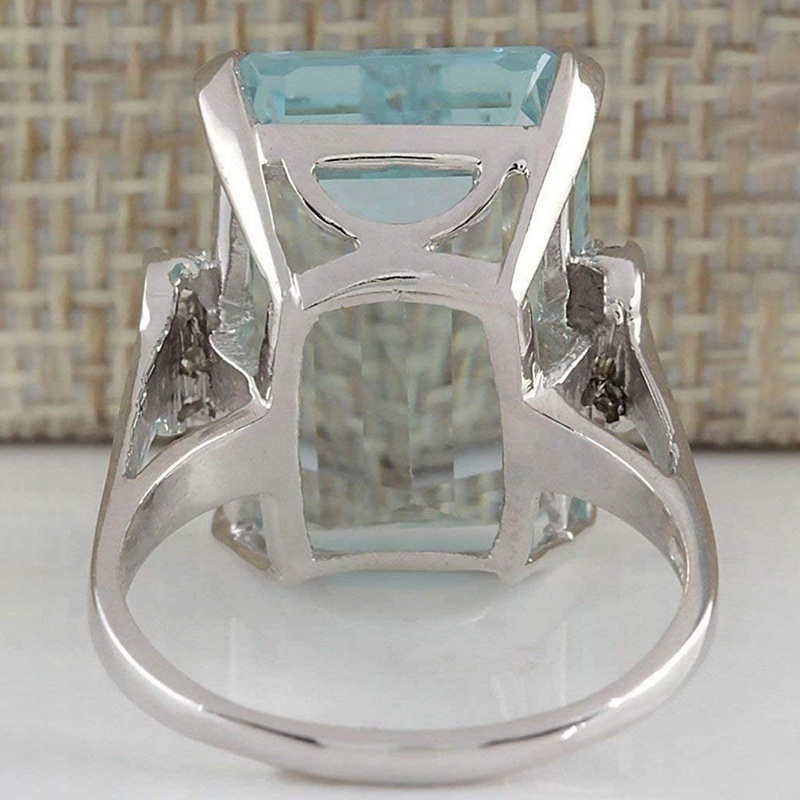 Nhẫn Đính Đá Xanh Biển Cổ Điển Size 6-10