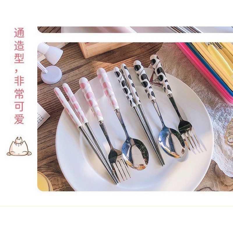 🔥 FREESHIP 🔥 Set Đũa Thìa Cá Nhân Bò Sữa Siêu Xinh