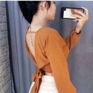 Áo cổ đắp chéo thắt nơ lưng