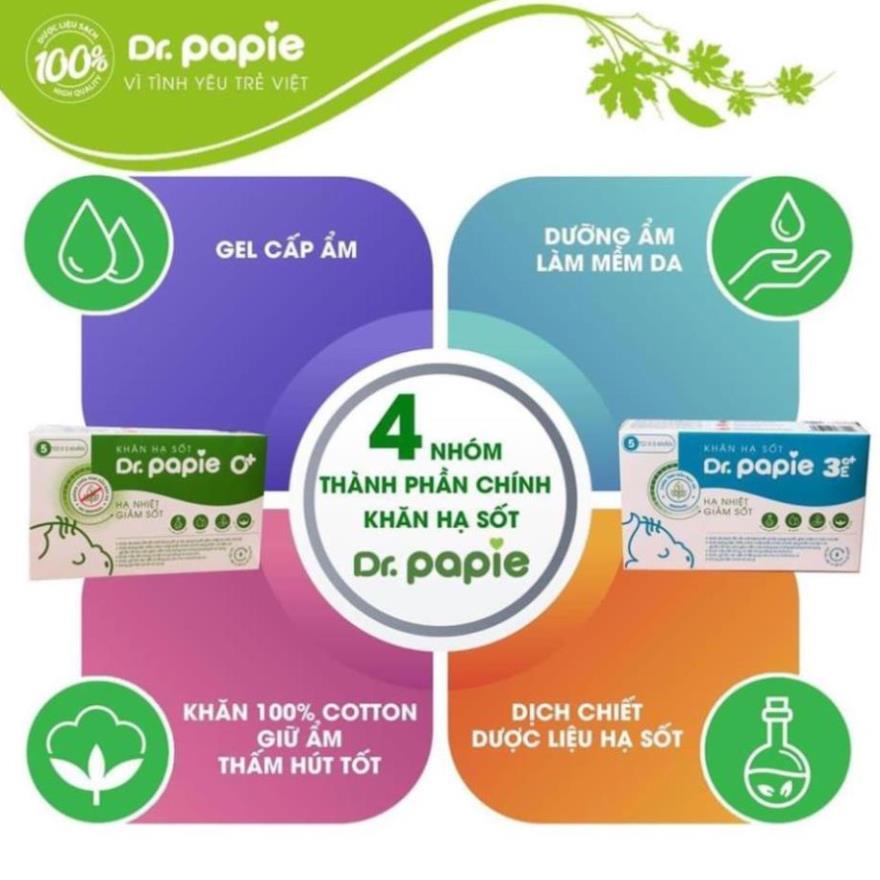Khăn lau hạ sốt Dr Papiel hộp 25 tờ, thành phần thảo dược hạ sốt cho bé an toàn