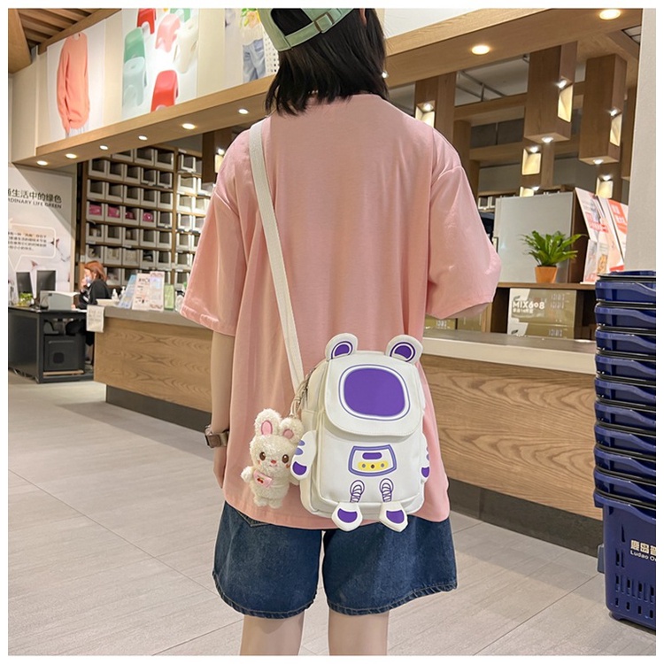 YA ZHOU LONG  Túi Đeo Chéo Canvas Hình Robot Dễ Thương