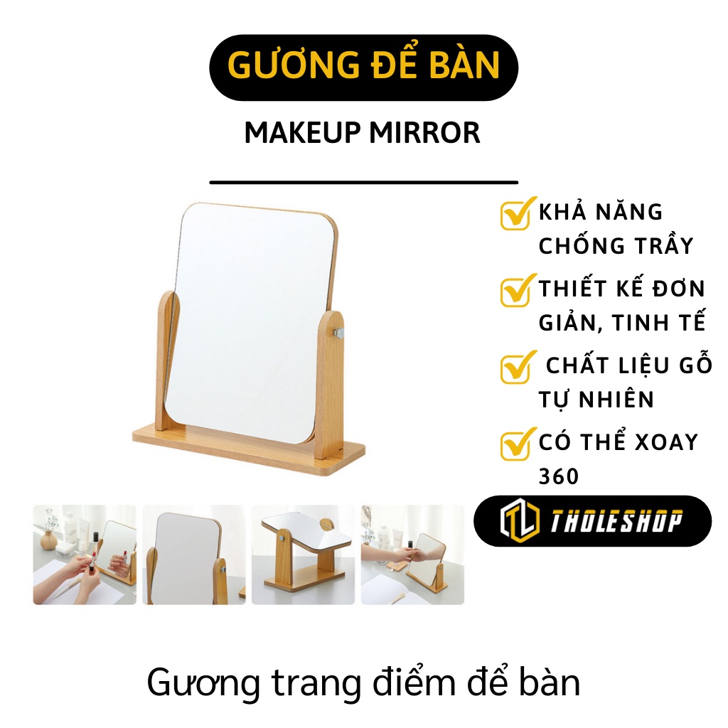 Gương Trang Điểm Để Bàn - Gương Soi Gỗ Để Bàn Có Thể Xoay 360, Trang Trí Phòng 1056
