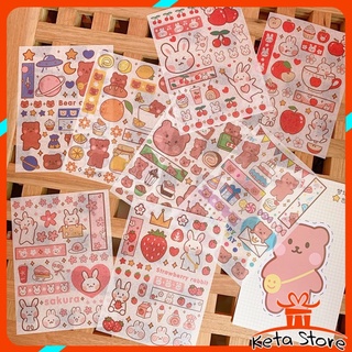 Set 4 tấm sticker decal dán trang trí hình thỏ gấu